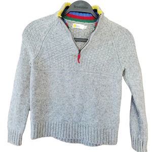 Boden Kids 1/4 Zip Rainbow Collar Pullover Wool Fishermans Sweater Sz 7-8 Gray